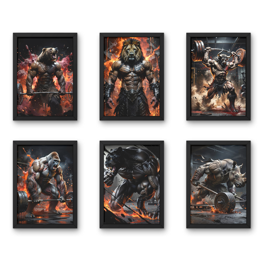 Primal Strength - A4 6 Pcs Wooden Black Frame Gym Wall Decor