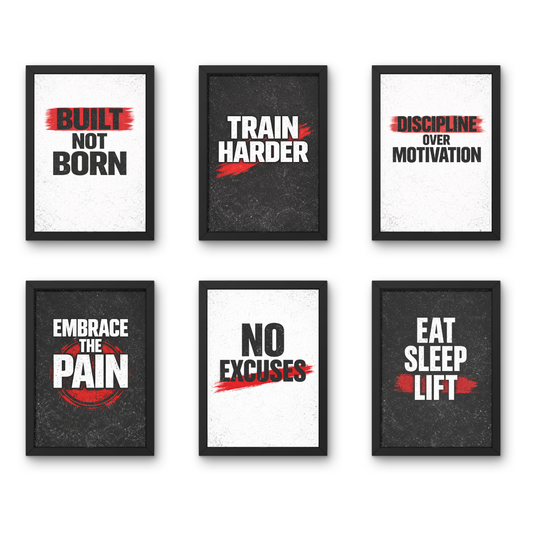 Power Within - A4 6 Pcs Wooden Black Frame Gym Wall Decor