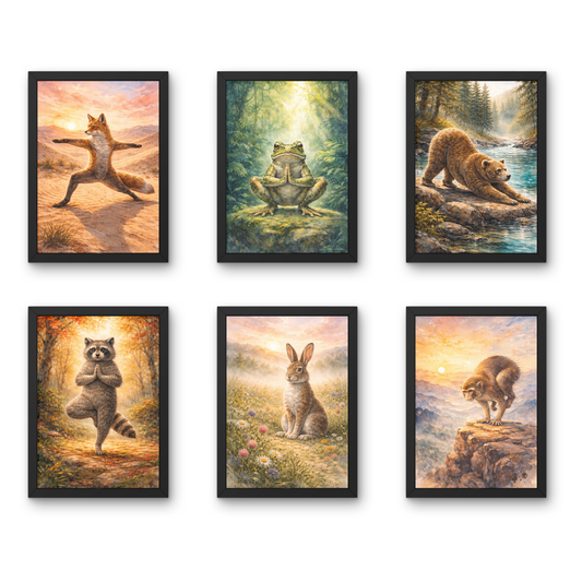 Primal Presence Collection - A4 6 Pcs Wooden Black Frame Yoga Wall Decor