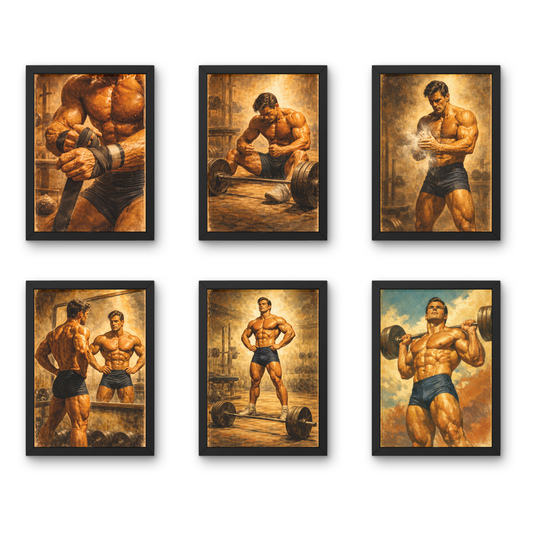 Retro “Golden Era” Story Series - A4 6 Pcs Wooden Black Frame Gym Wall Decor