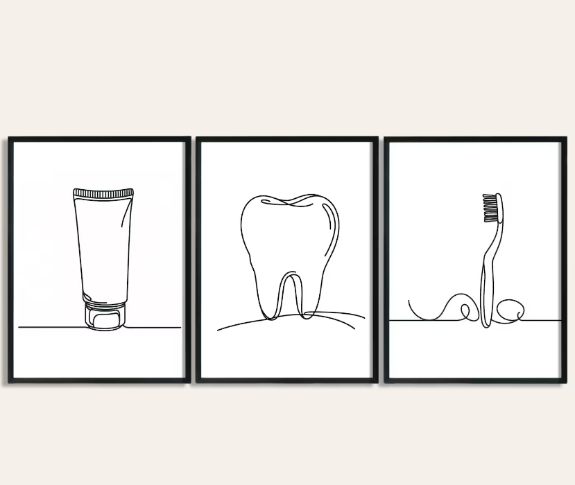Minimal Dental Wall Art Set of 3 – A3 Black & White Dentist Clinic Frame Prints