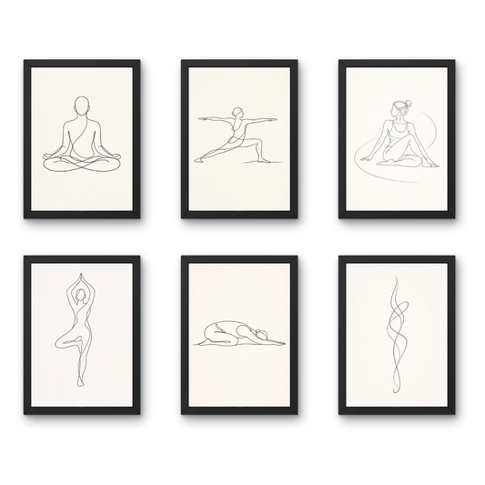 Silent Flow - A4 6 Pcs Wooden Black Frame Yoga Wall Decor