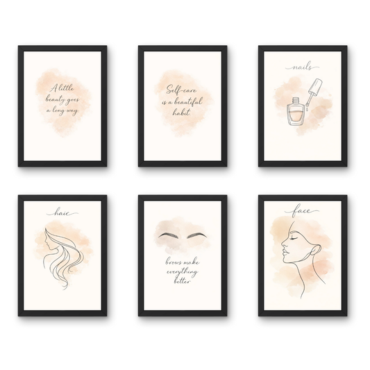 Soft Beauty Rituals – Women A4 6 Pcs Wooden Black Frame Salon & Beauty Parlour Wall Decor