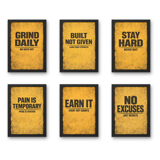The Grind Series - A4 6 Pcs Wooden Black Frame Gym Wall Decor Set
