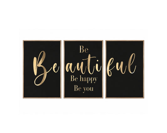A3 Beauty Salon Wall Decor Frames Set of 3 | Black & Gold Motivational Quote Artwork for Beauty Parlour & Spa