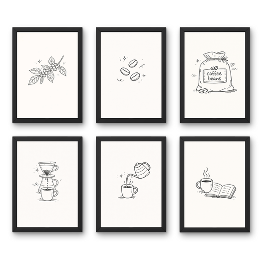 Coffee Cycle A4 6 Pcs Wooden Black Frame Cafe Wall Decor