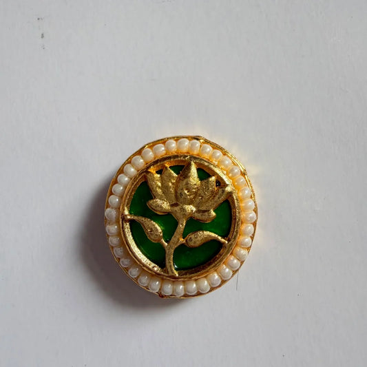 Round Kundan lotus rakhi charm green