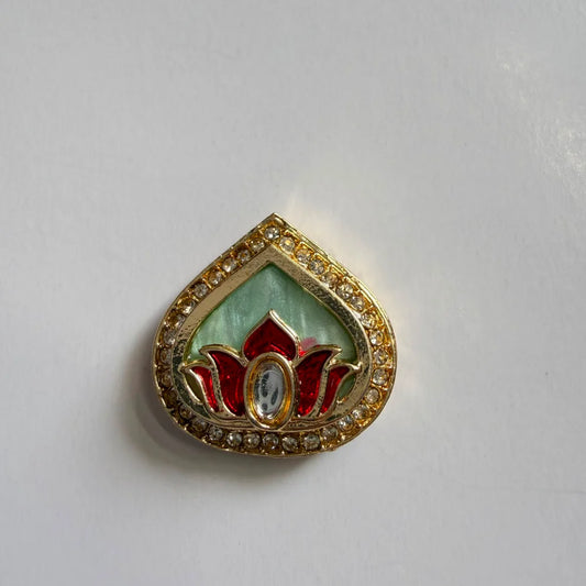 Drop Kundan lotus rakhi charm light green
