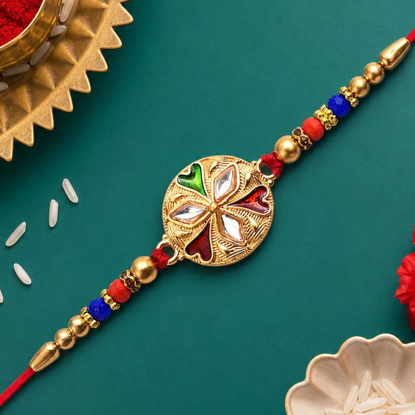 Floral Rakhi with Mirror Work