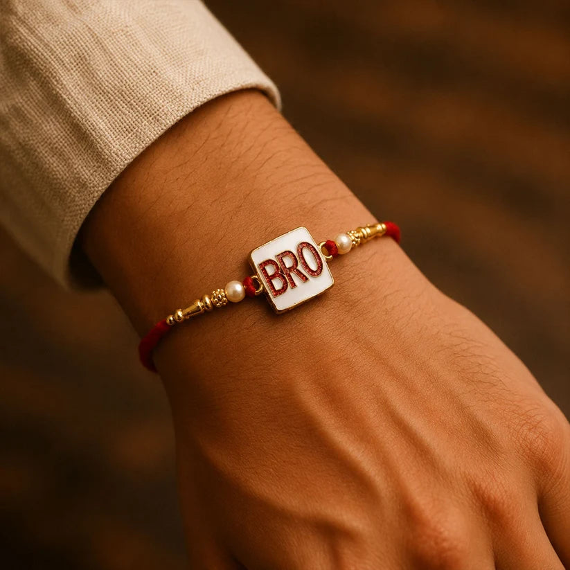 Bro Square Pearl Beads Rakhi – Stylish & Lightweight for Raksha Bandhan