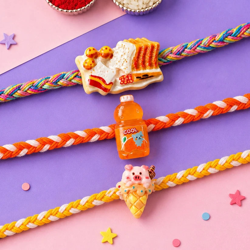 3 Pcs Kids Rakhi Combo Set Raksha Bandhan Fries Drink Ice Cream